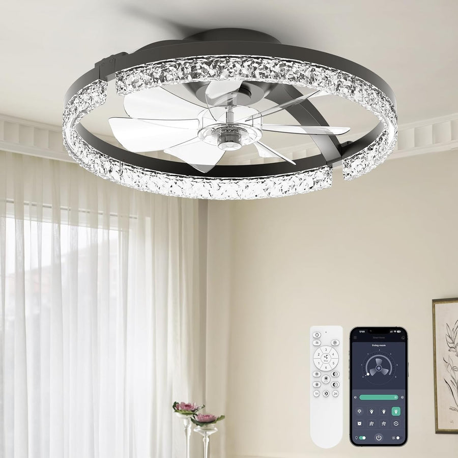 Aphyni 46cm Black Ceiling Fan with Lights Low Profile LED Dimmable Remote
