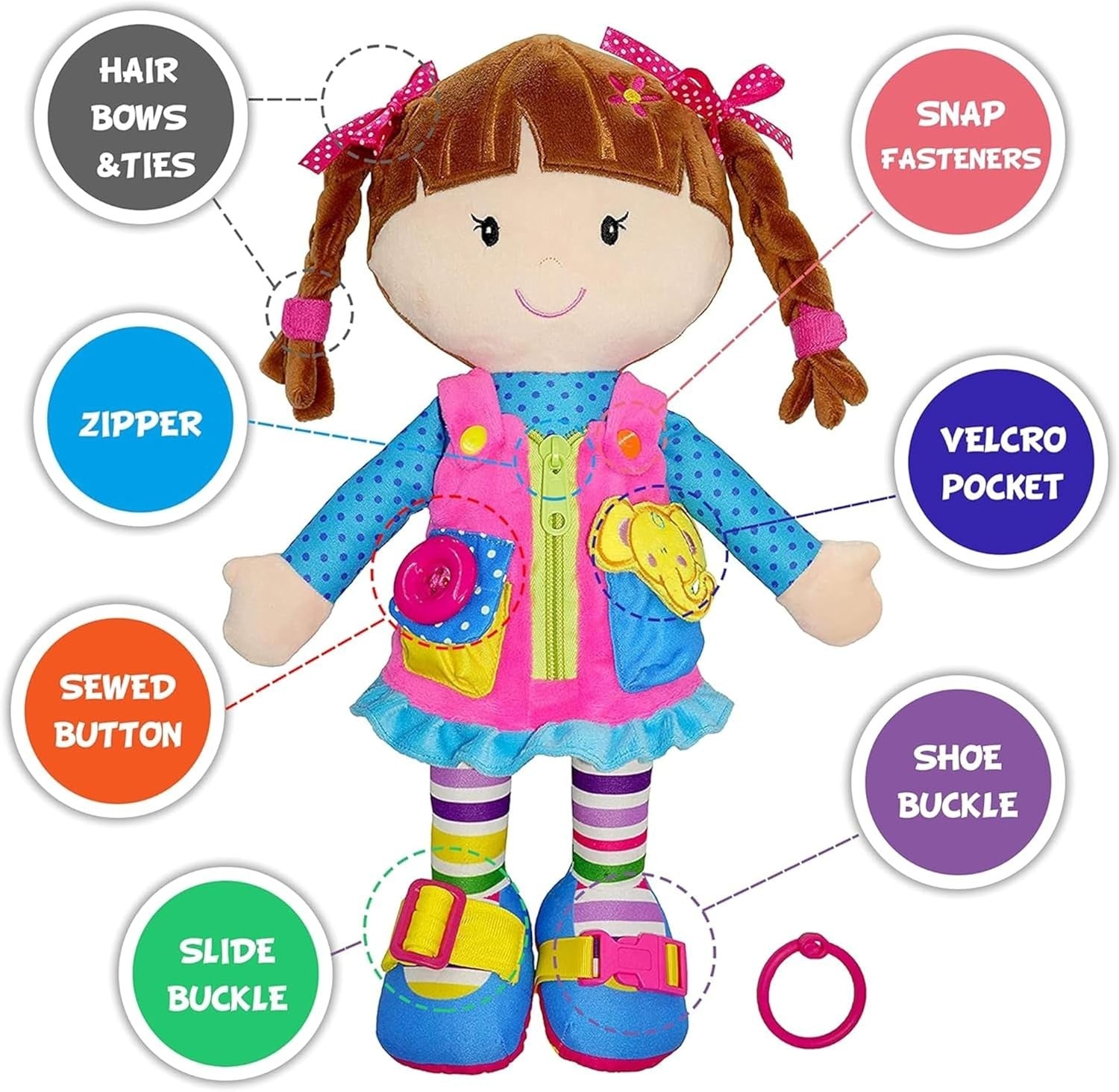 15.5” Montessori Dressing Plush Doll Toddler Learning Buckles Toy