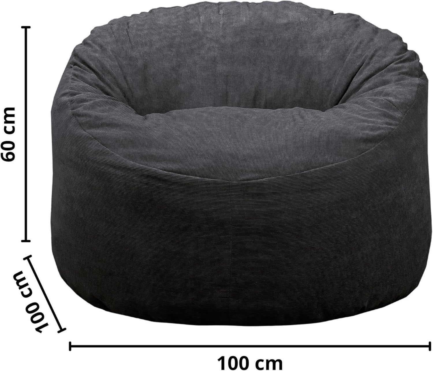 Adult Bean Bag Chair Blue Corduroy 100cm Foam Support Sofa Seat for Lounge