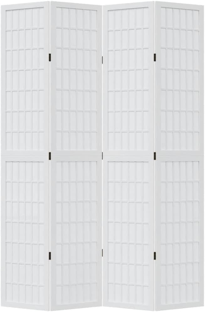 White Wood 4-Panel Room Divider 145x220cm Folding Privacy Screen Home Office