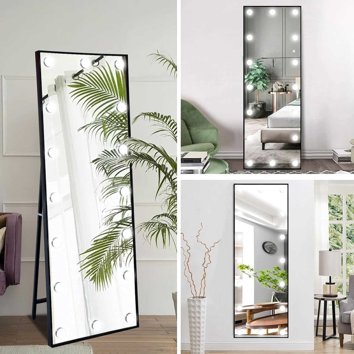 LED Hollywood Full-Length Mirror 140x50cm with Dimmable Lights & 3 Modes