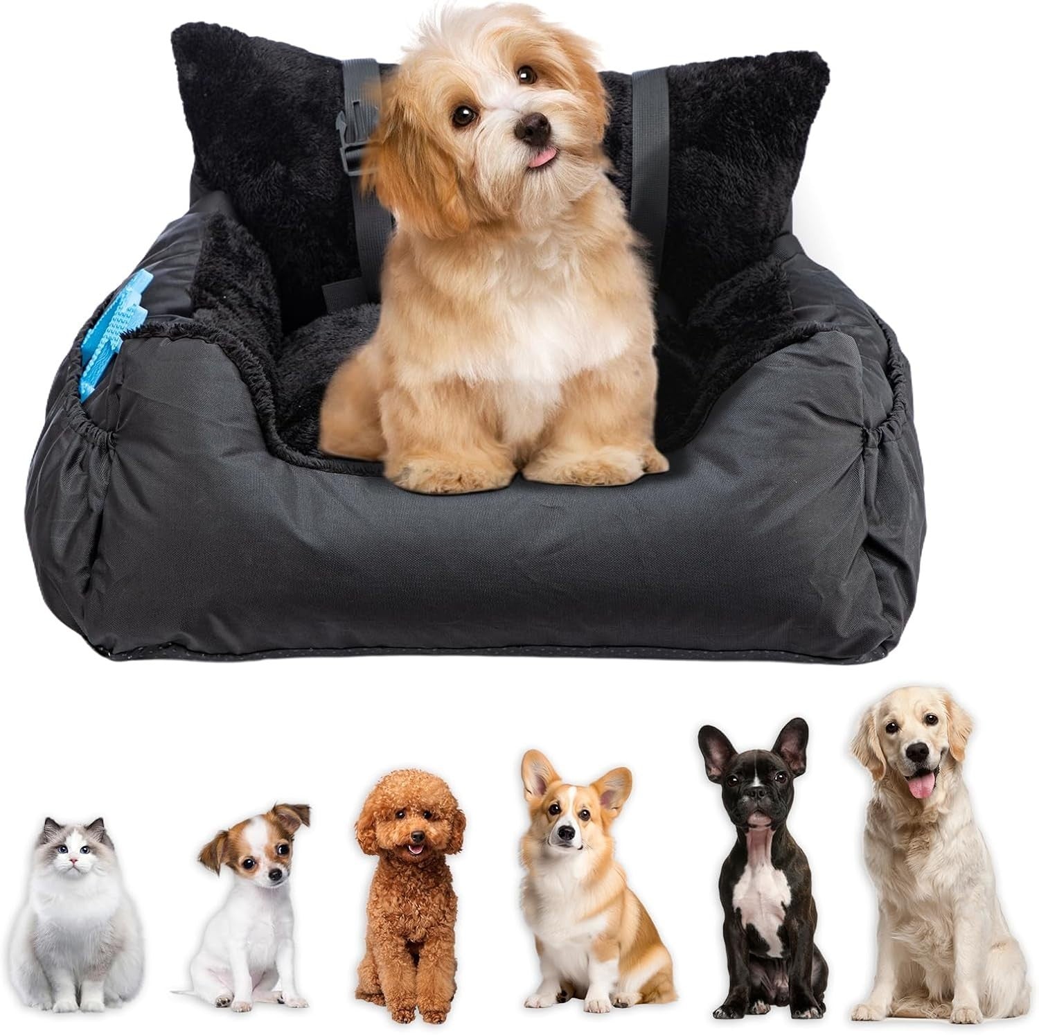 Plush Dog Car Seat Small Pet Travel Bed Safety Leash Non Slip Black