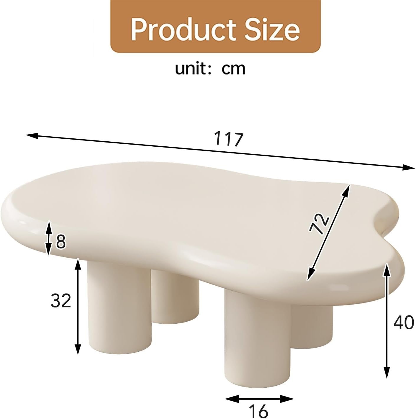 Modern Cloud Coffee Table Rounded Edges Durable Rubber Wood 72x117x40cm