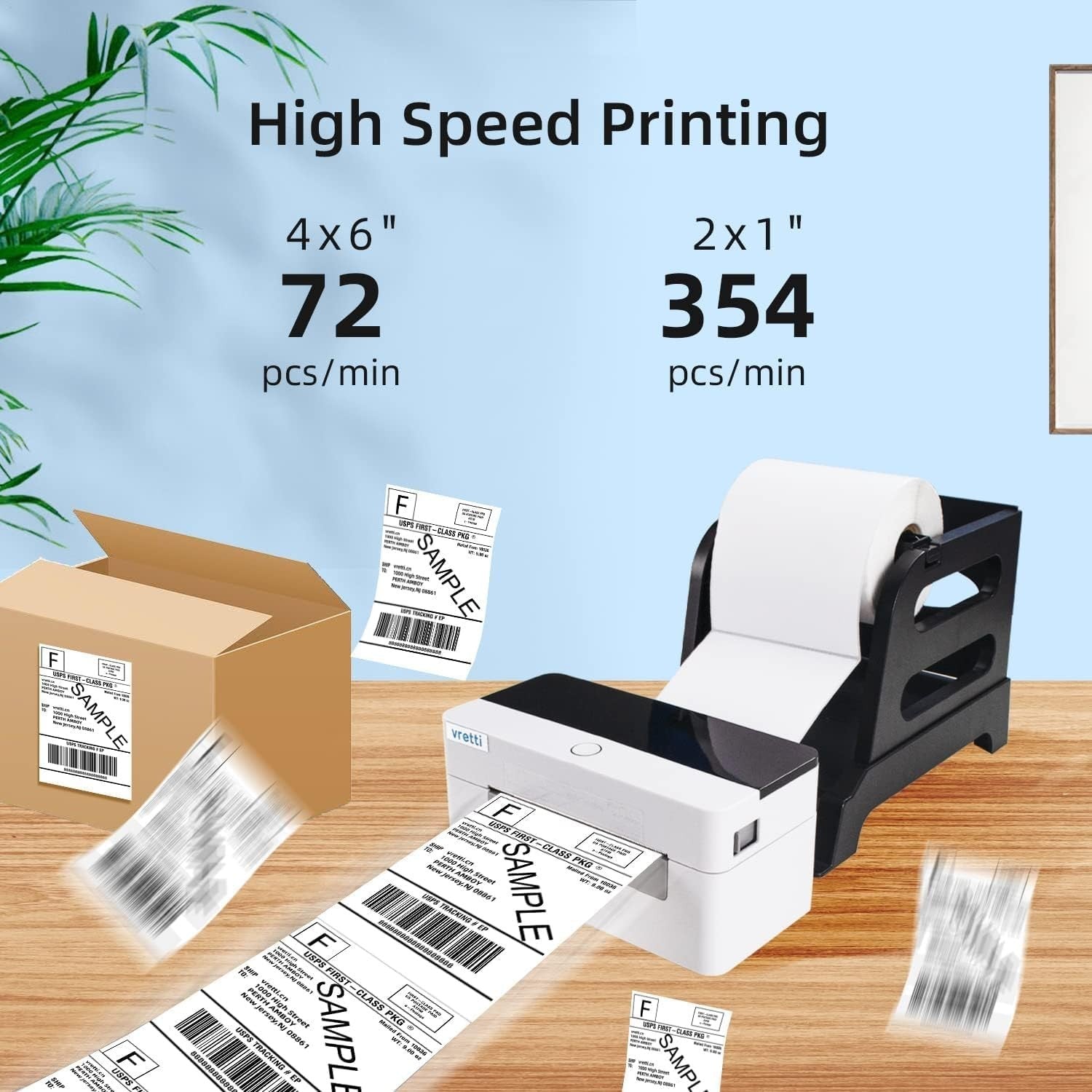 4x6 Thermal Shipping Label Printer USB Bluetooth 203DPI White 40–110mm