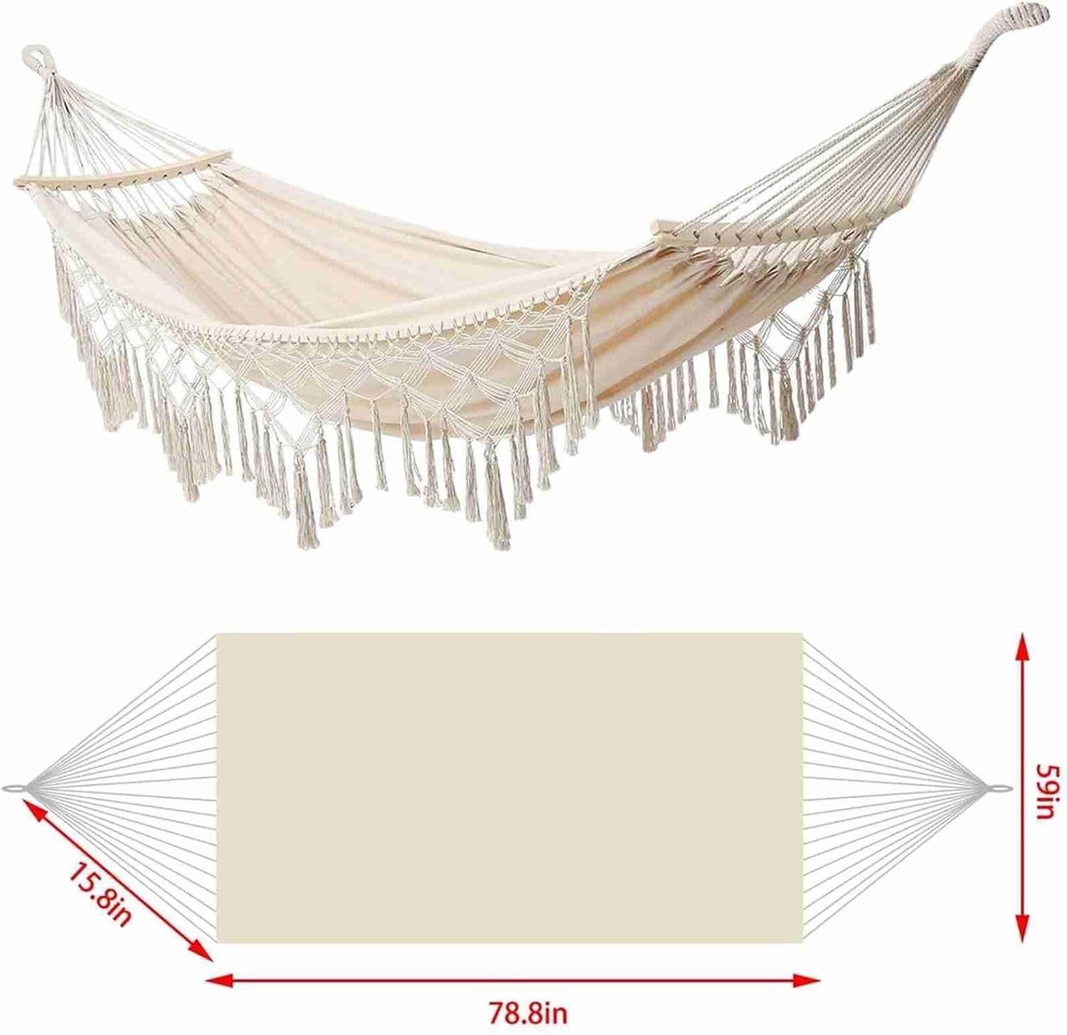 Premium Canvas Hammock with Wooden Bars, Portable, Indoor/Outdoor Use, Easy Setu
