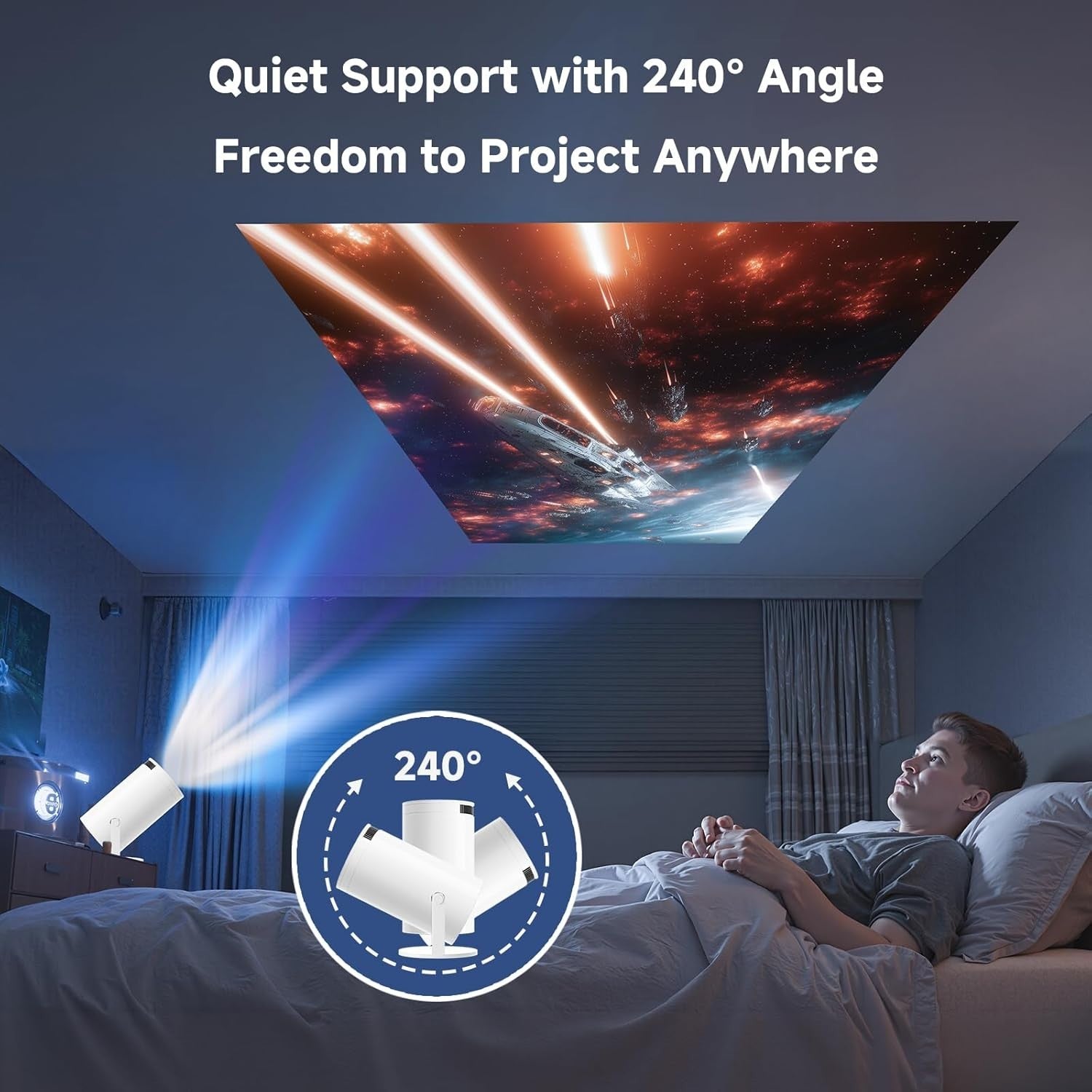 Mini 1080P Projector 15000 Lumens WiFi 6 Bluetooth Portable 200”