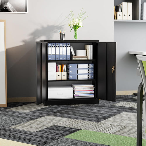 Lockable Metal Storage Cabinet 2 Doors 2 Adjustable Shelves - 90x80x40cm