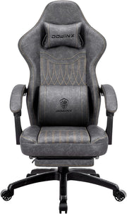 Gaming Chair Recliner with Footrest Massage Lumbar Grey PU Leather