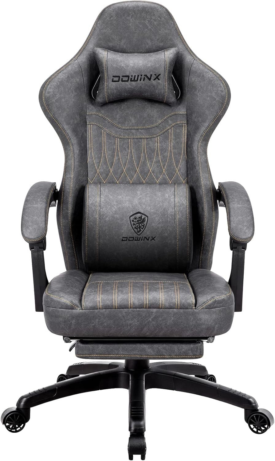Gaming Chair Recliner with Footrest Massage Lumbar Grey PU Leather