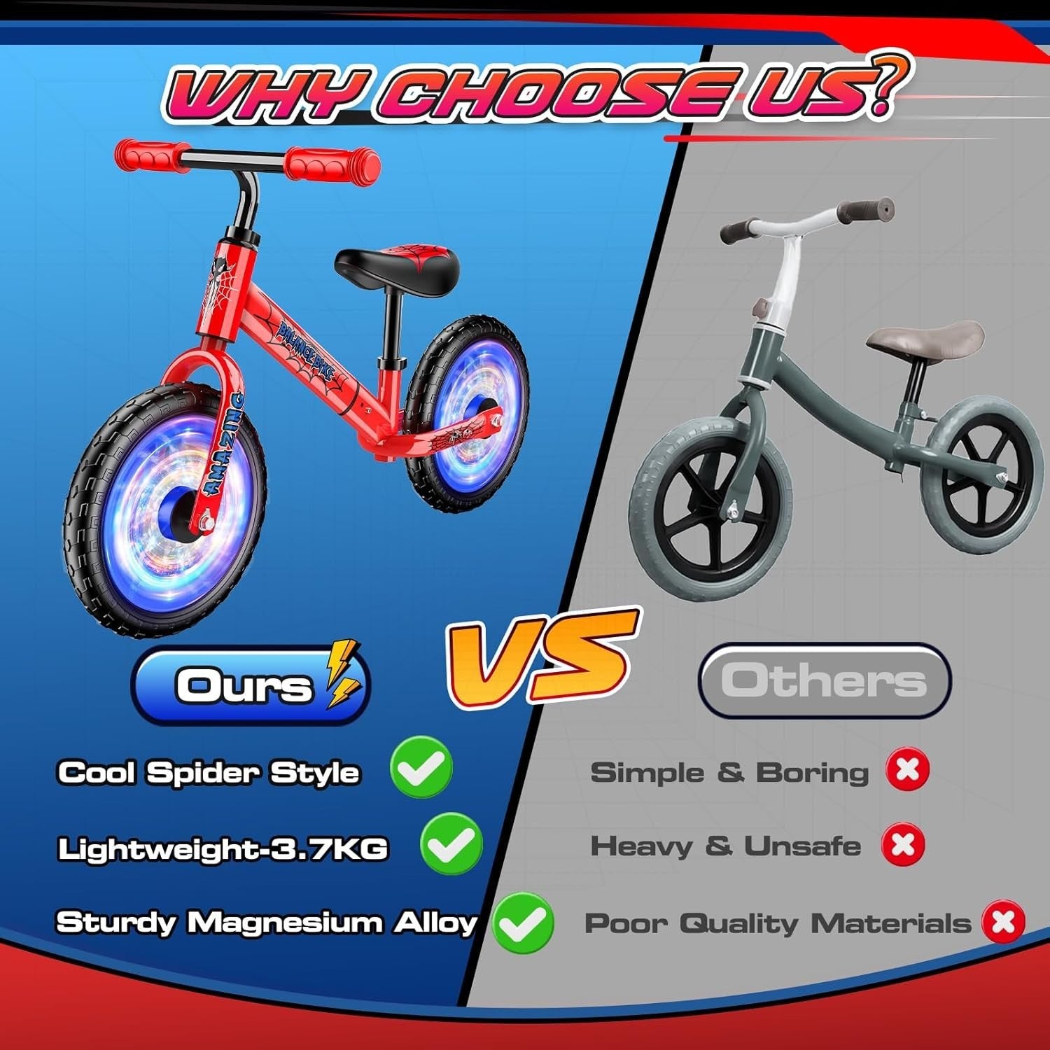 12 Inch Kids Balance Bike Adjustable Seat Lightweight Training Bike Red