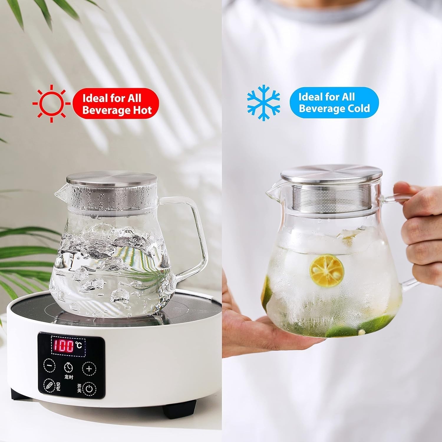Glass Teapot 600ml Stovetop Safe Tea Pot w/ Stainless Steel Filter Lid