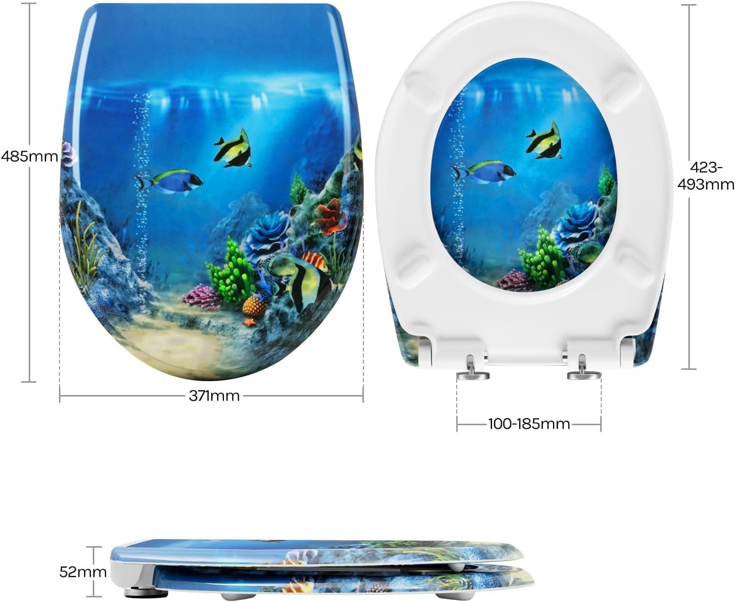 Soft Close Toilet Seat Quick Release O-Shape Adjustable Hinges 45x37cm
