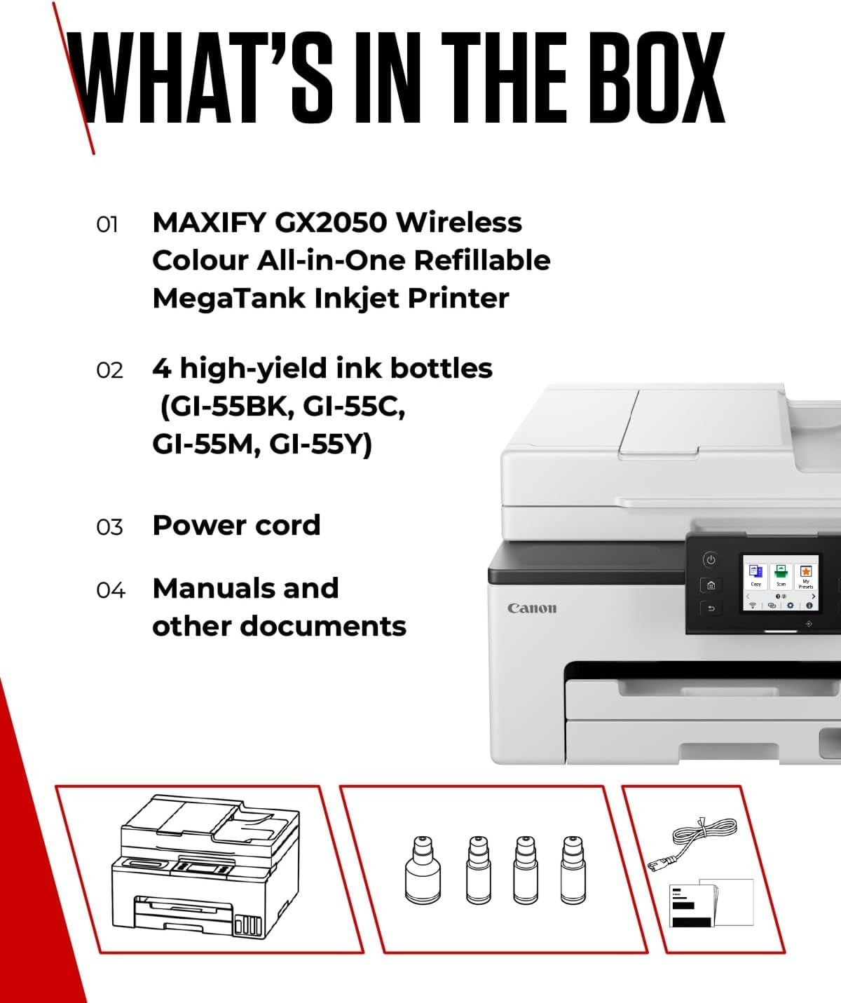 White GX2050 4-in-1 Colour Inkjet Printer WiFi Ethernet A4 MegaTank
