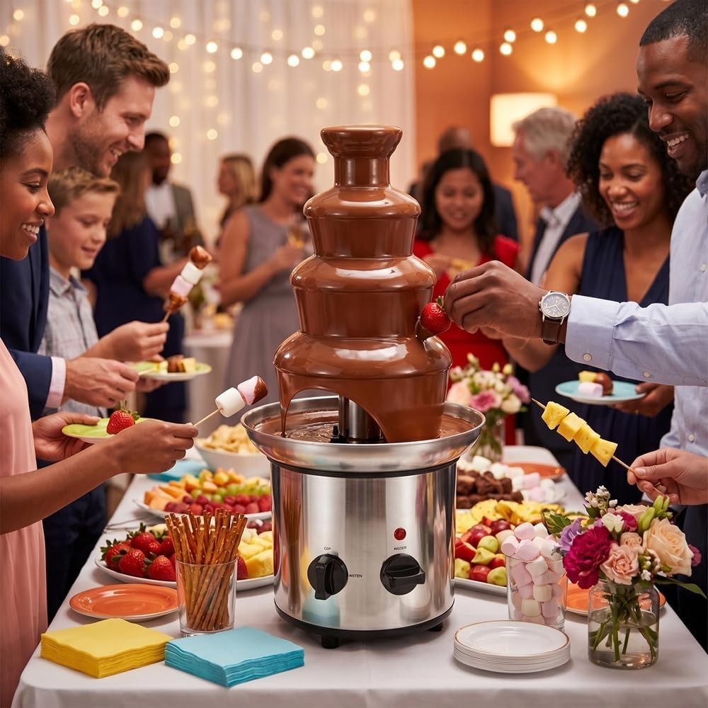 4 Tier Chocolate Fountain Machine Electric Fondue Maker Party Melter