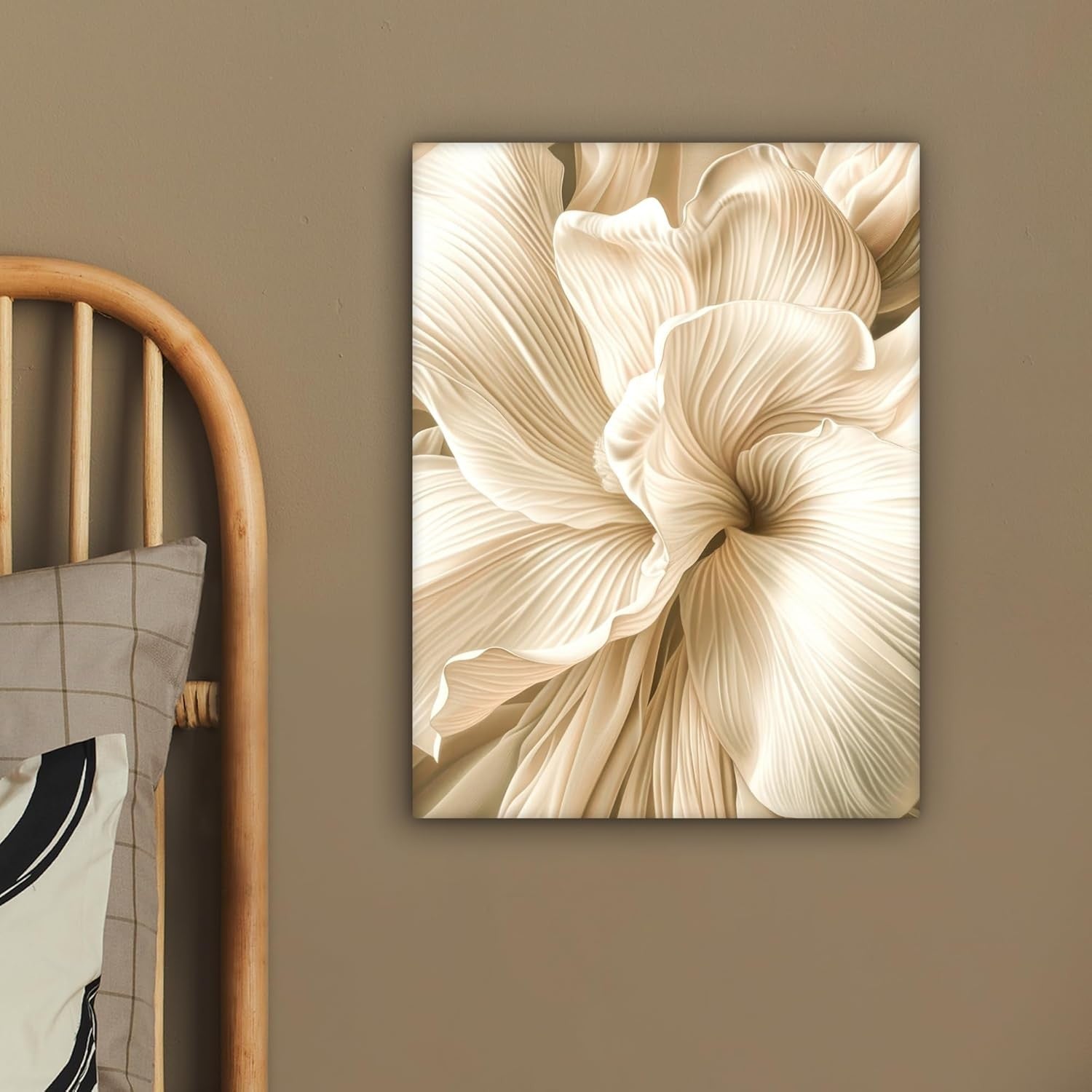 Beige Flower Canvas Wall Art 30x40cm Framed Modern Floral