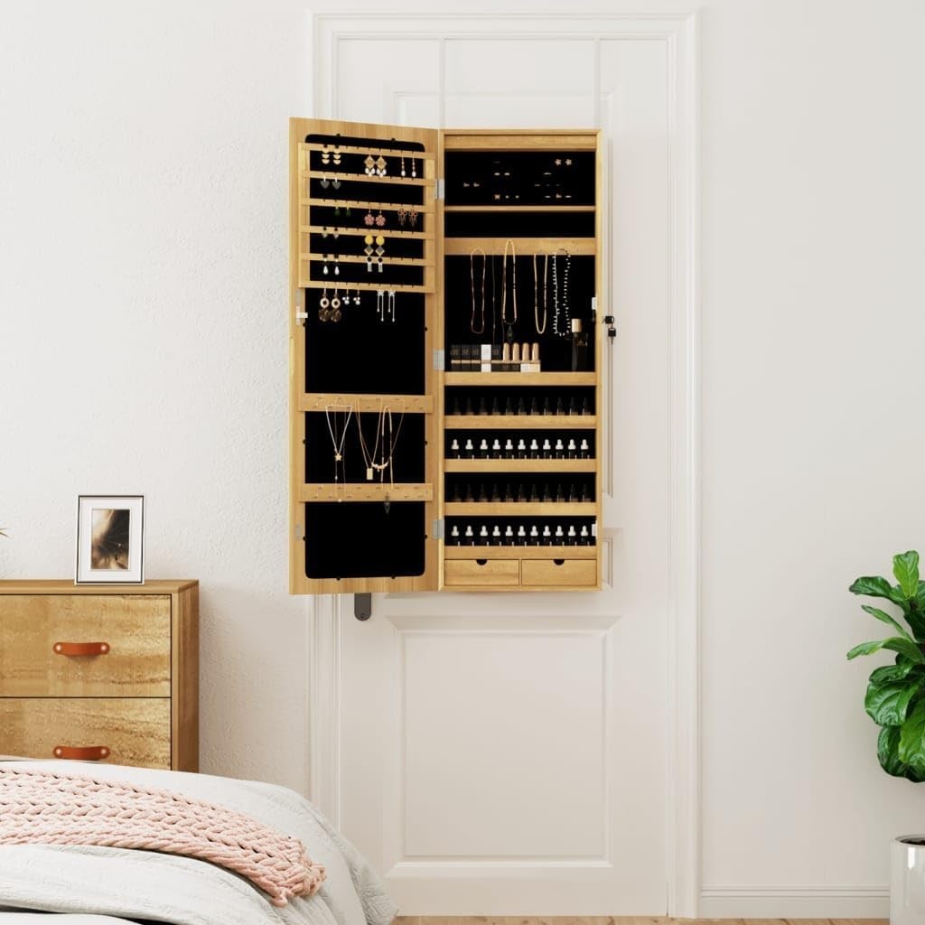 LED Wall Mounted Jewelry Cabinet Mirror Lockable Slim Storage Armoire