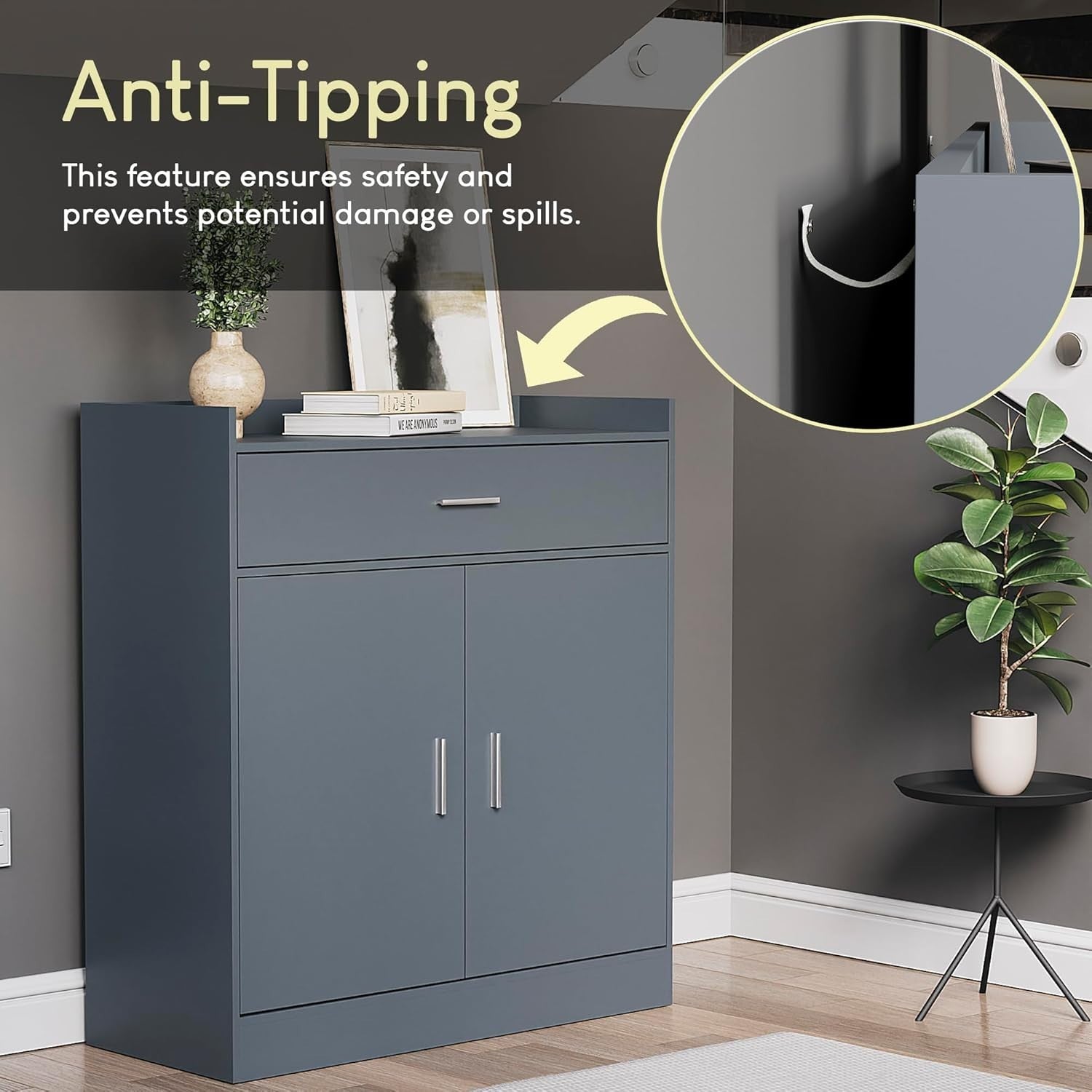 Modern Grey Shoe Cabinet with Drawer Hallway Cupboard 82x34x90cm