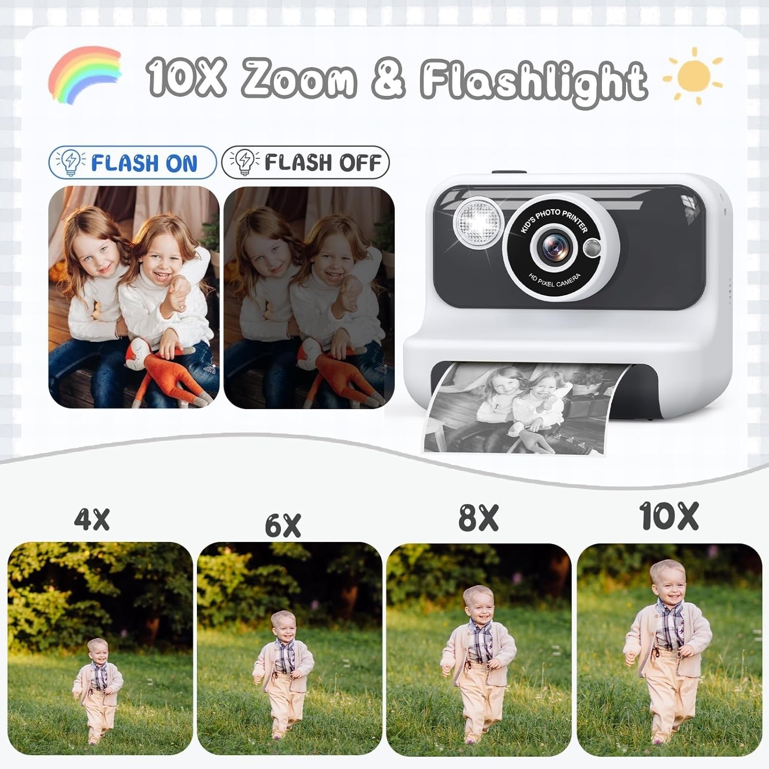 Kids Instant Print Camera 1080P HD 32GB Card Photo Paper Toy White