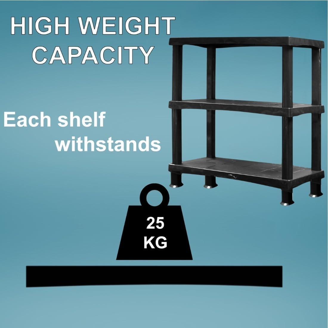 3-Tier Plastic Storage Shelf 40D x 80W x 96H cm Heavy Duty Black