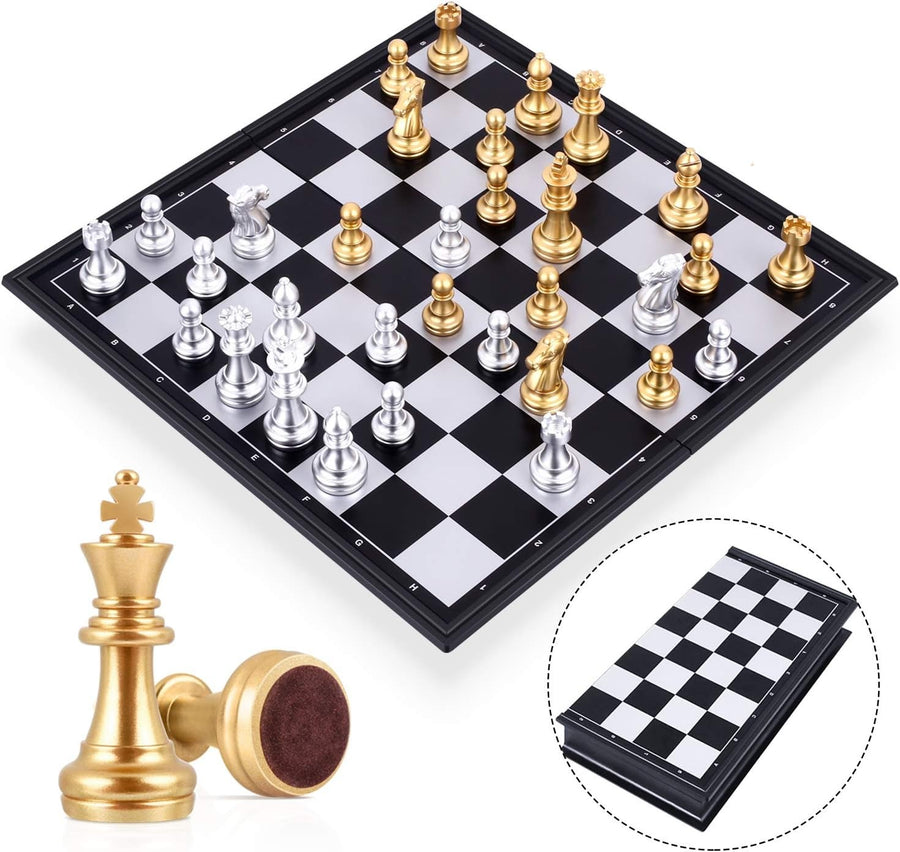 Portable Magnetic Travel Chess Set Foldable Board Gold Silver Pieces 2-Player