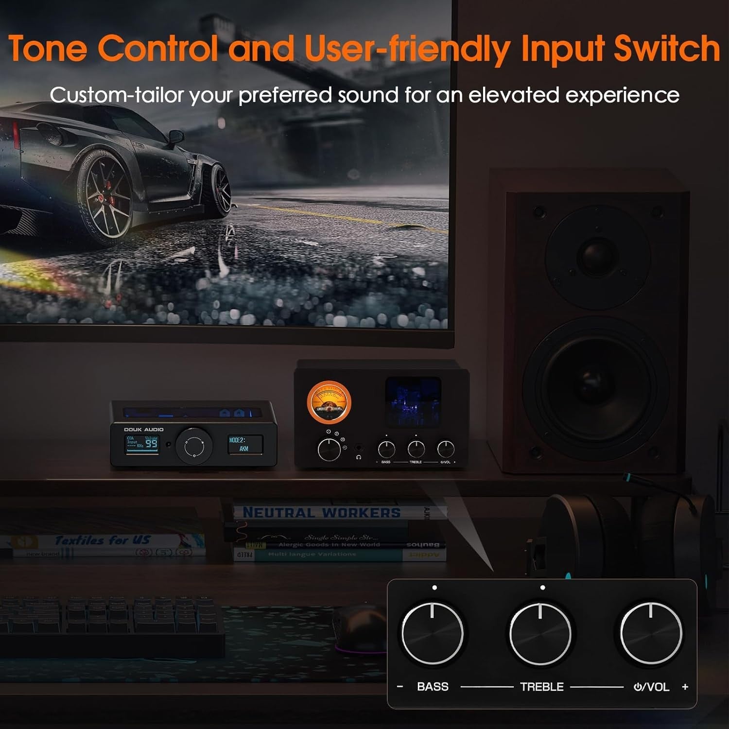 TUBE-T5C Tube Preamp Headphone Amp 4-Way RCA Selector VU Meter Tone