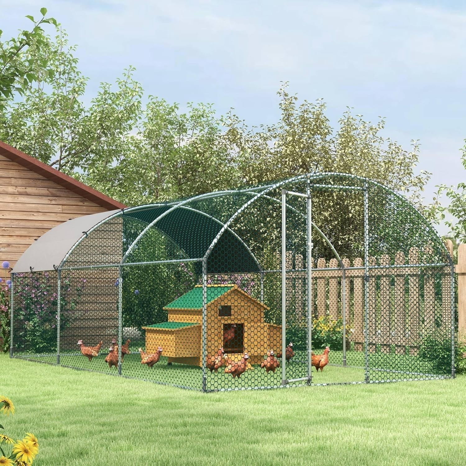 Walk In Chicken Run 5.7x2.8x2m Galvanised Steel Coop Cage Cover
