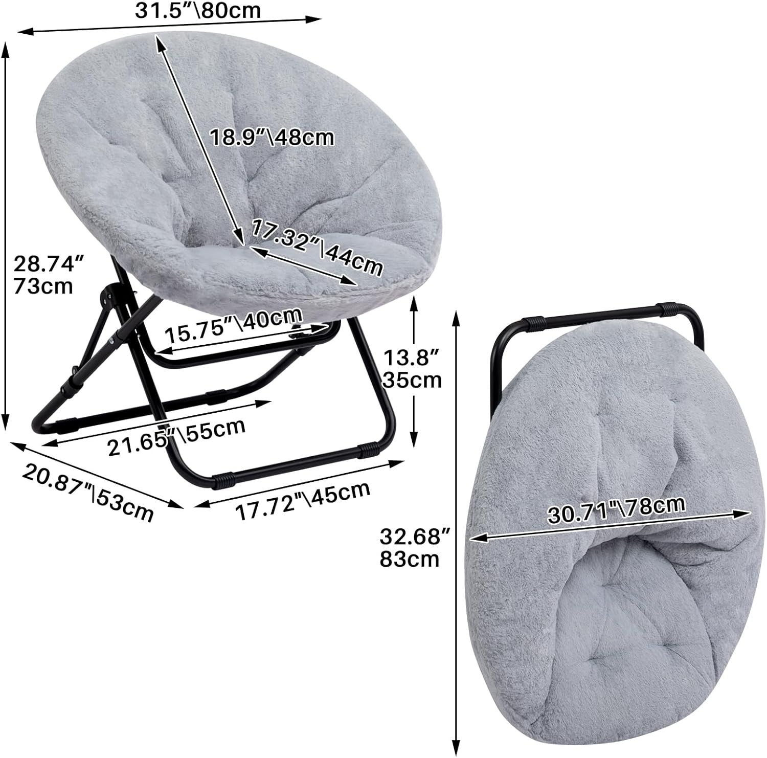 Plush Folding Saucer Chair - Portable Round Armchair for Living Room & Bedroom