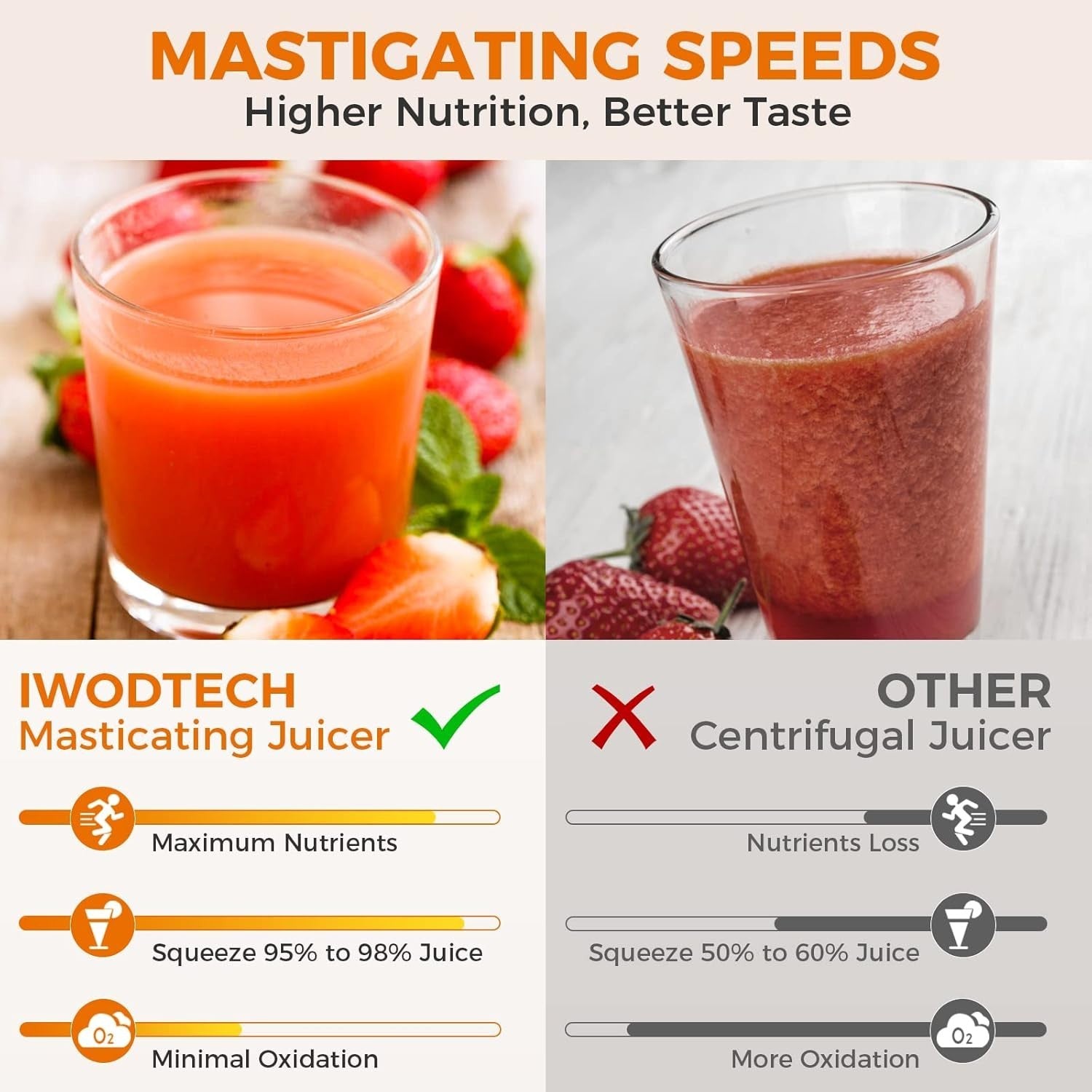 Cold Press Juicer Slow Masticating 2 Speed Quiet Easy Clean BPA Free