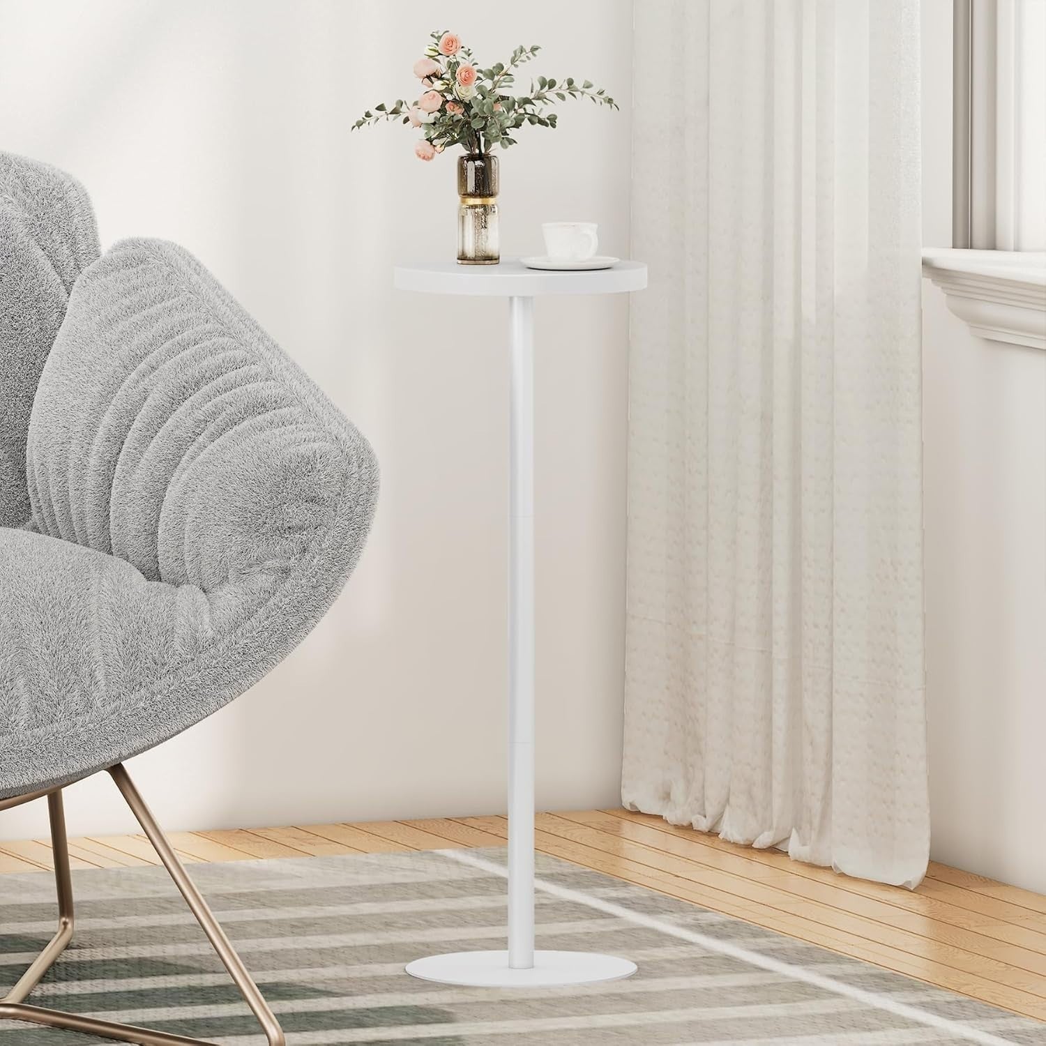 Tall Round Side Table Set of 2 – 25x25x70cm Small End Table White