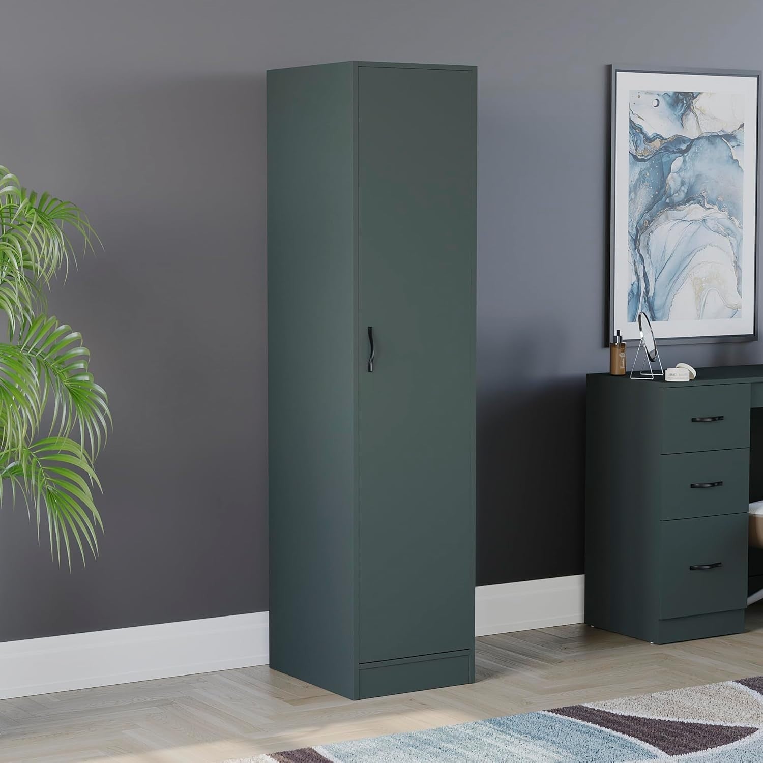 Modern Single Door Bedroom Wardrobe with Hanging Rail & Shelf Storage