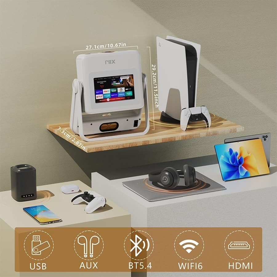 Smart Touch Screen Projector 1080P 4K Support WiFi Bluetooth 180°