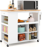 Rolling Kitchen Island Cart with Adjustable Shelves, Drawer & Rubberwood Worktop