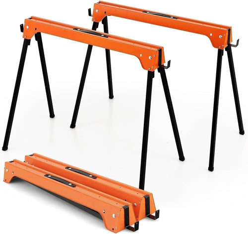 Folding Sawhorse Twin Pack Heavy Duty 454kg 2x4 Support Arms Orange 92x48