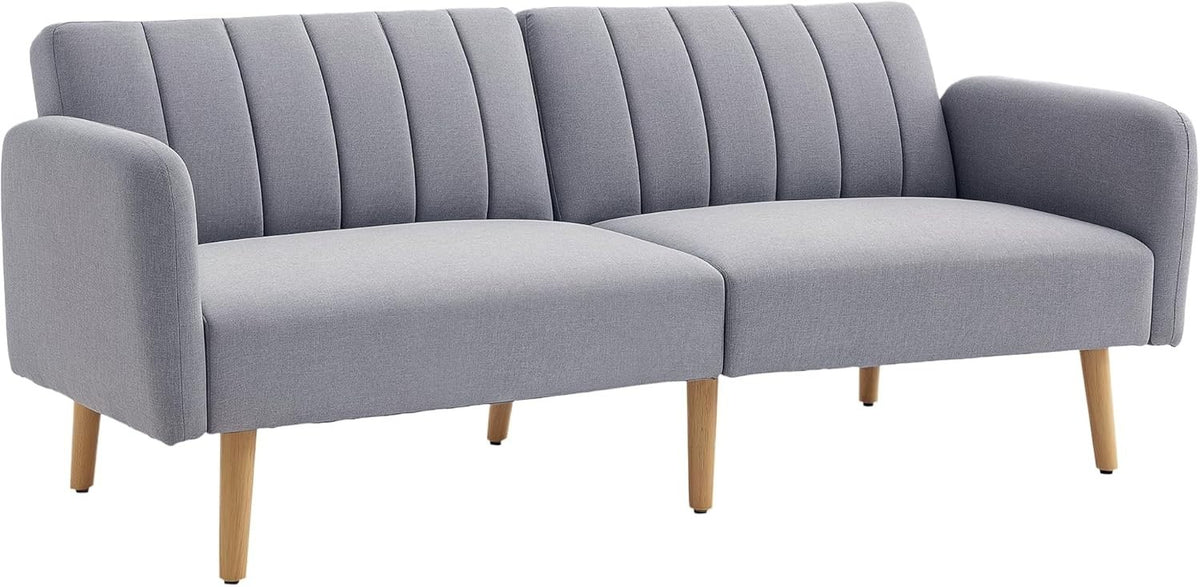 2-Seater Click Clack Sofa Bed Light Grey Linen Split Back Guest Couch Small Room