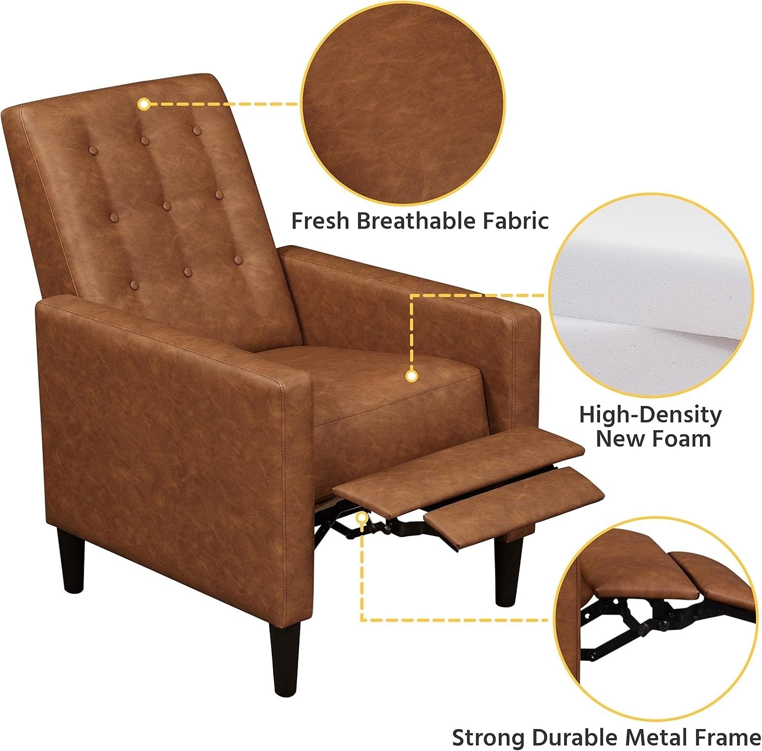 BrownFaux Leather Recliner Chair Sofa Adjustable Footrest Padded Seat