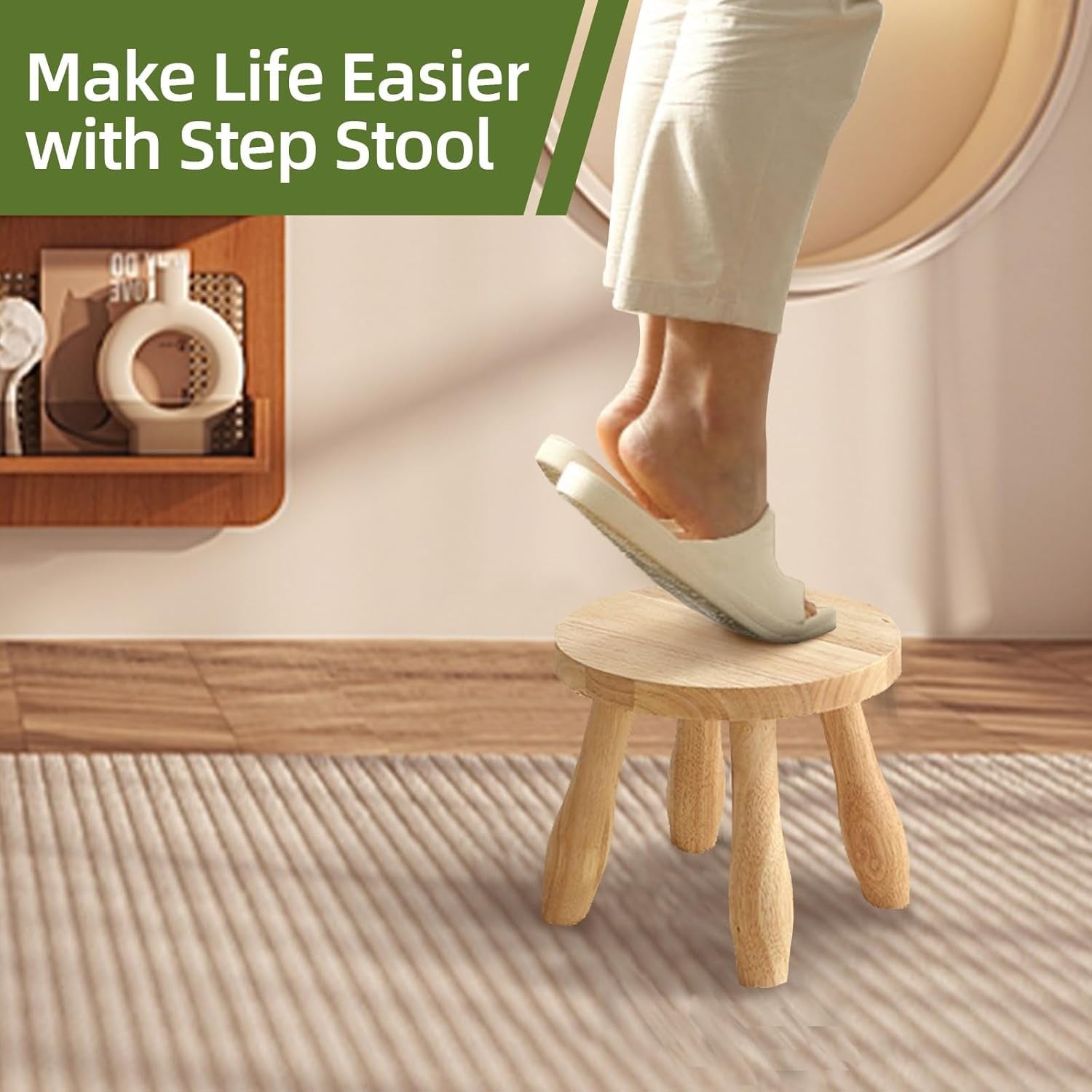 Mushroom Shaped Solid Wood Stool 24cm Plant Stand Rustic Side Table Home Decor