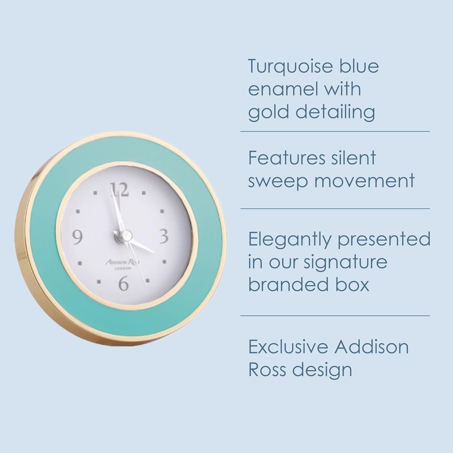 Silent Sweep Alarm Clock Pastel Blue Gold Bedside Home Office Decor