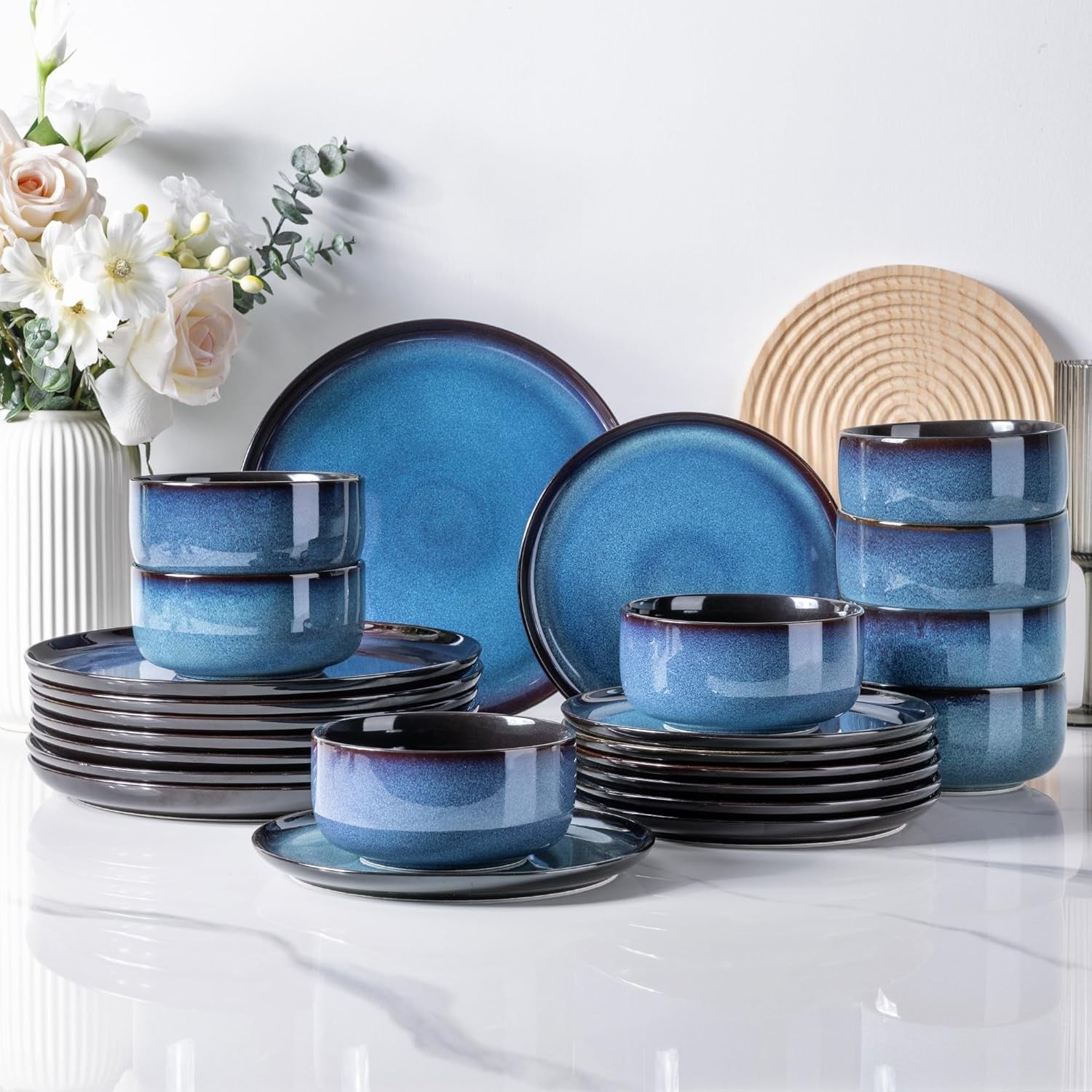 24pc Stoneware Dinner Set Chip Scratch Resistant Dishwasher Microwave Safe