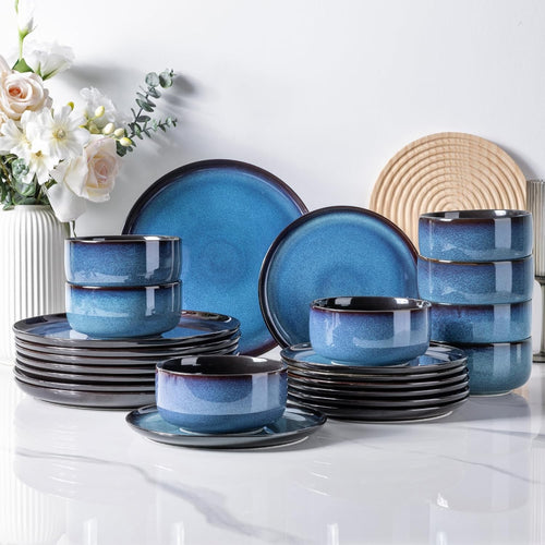 24pc Stoneware Dinner Set Chip Scratch Resistant Dishwasher Microwave Safe