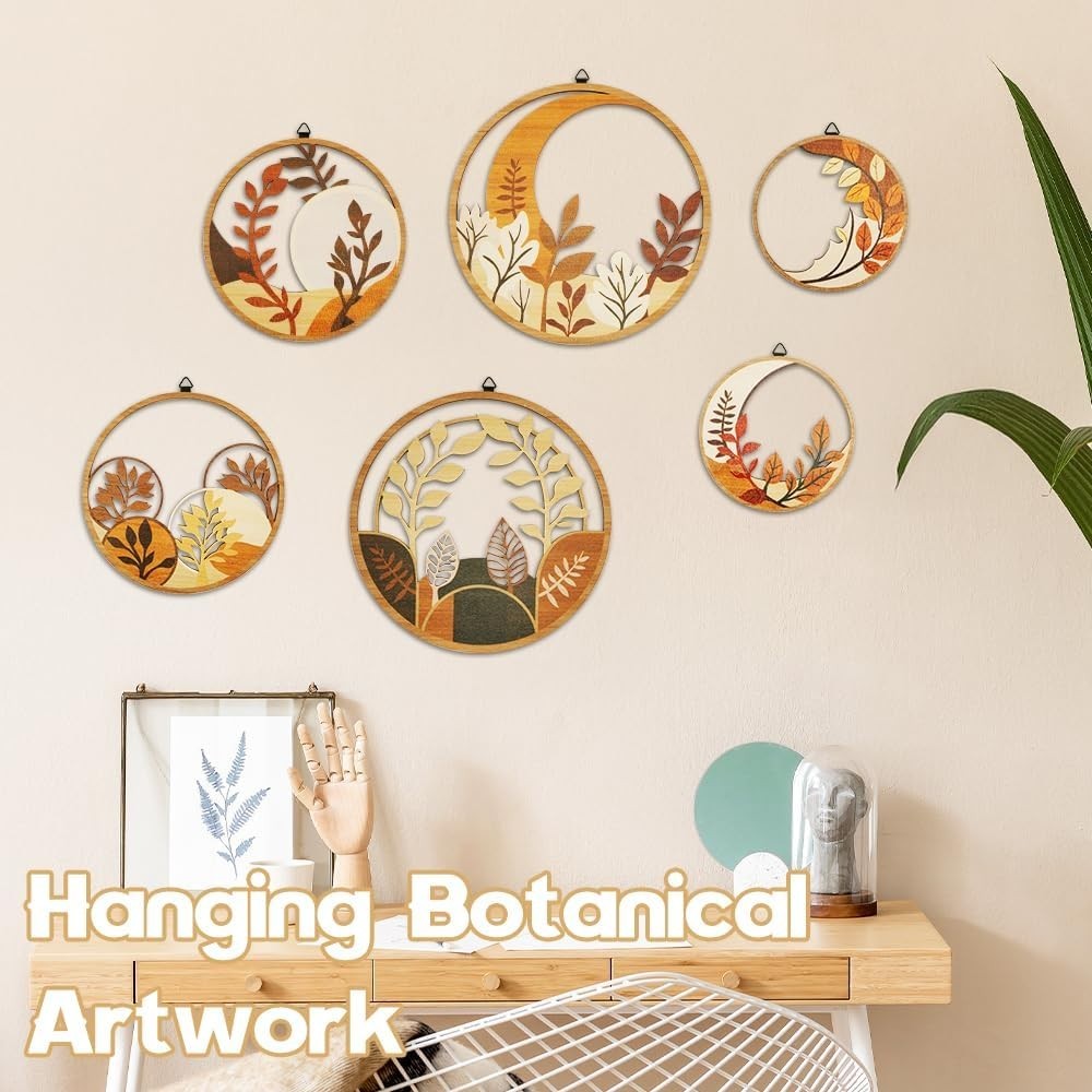 6-Pc Boho Wooden Wall Art Botanical Geometric Hanging Decor