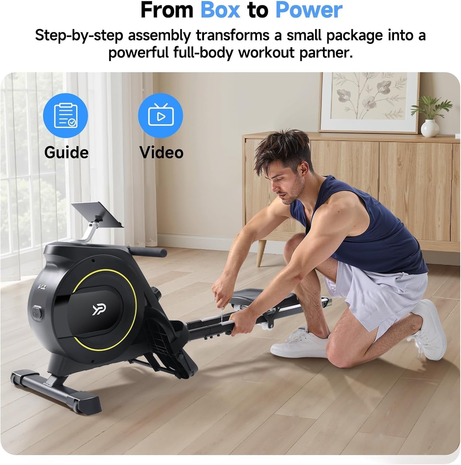 Magnetic Rowing Machine 16-Level Quiet Foldable Dual Rail LCD App Home Gym 350LB