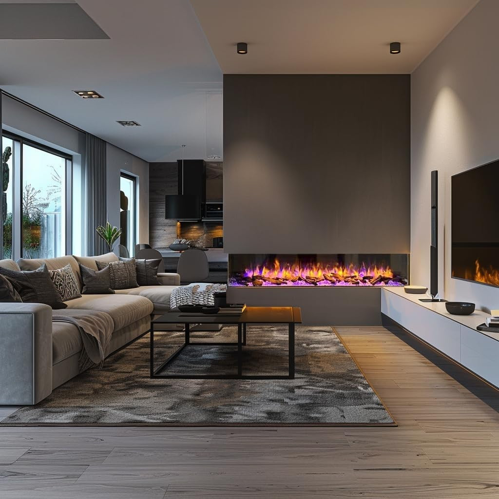 78" 3D Wall Mounted Electric Fireplace LED Log Flame Heater Inset Glass