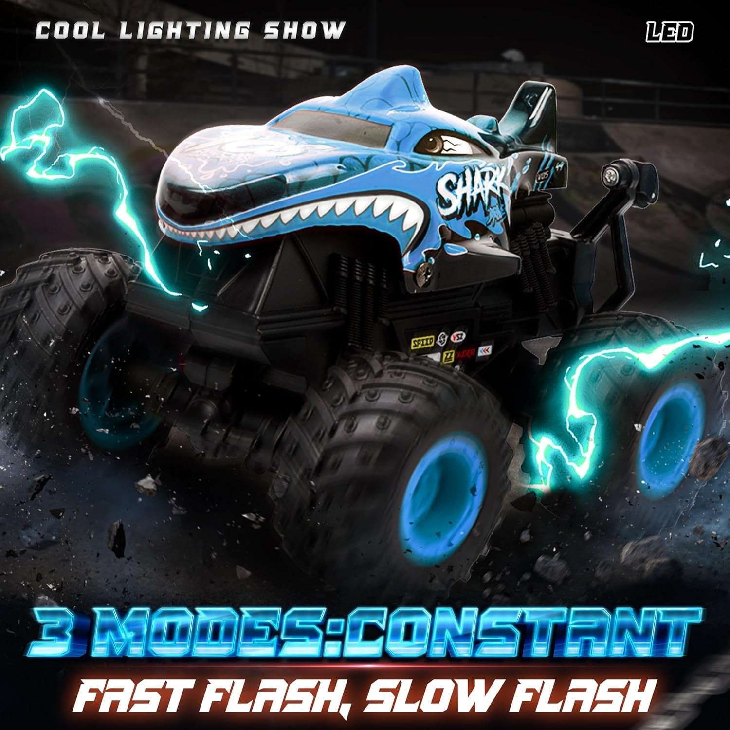RC Monster Truck for Kids 3–8 – 360° Spin, LED Lights, Music & Wheelie Stunts