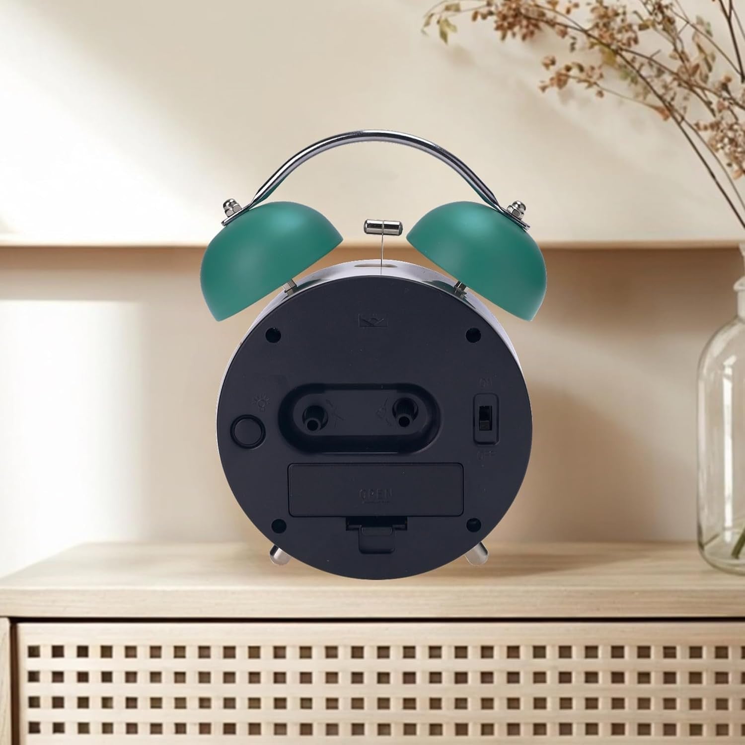 Loud Twin Bell Alarm Clock Night Light Metal Retro for Heavy Sleepers Green