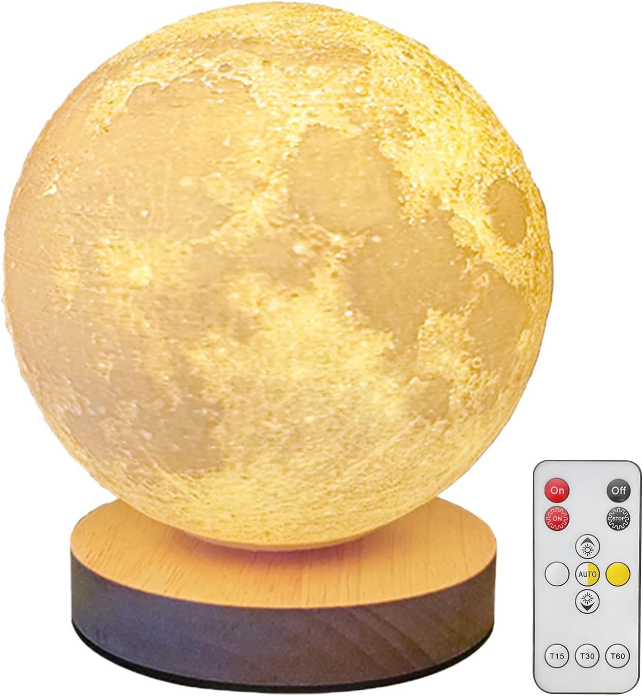 Rotating Moon Lamp, 3-Color Adjustable LED Night Light with Remote & Timer