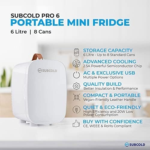 6L Mini Fridge Cooler USB & AC Portable for Bedroom Car Office White