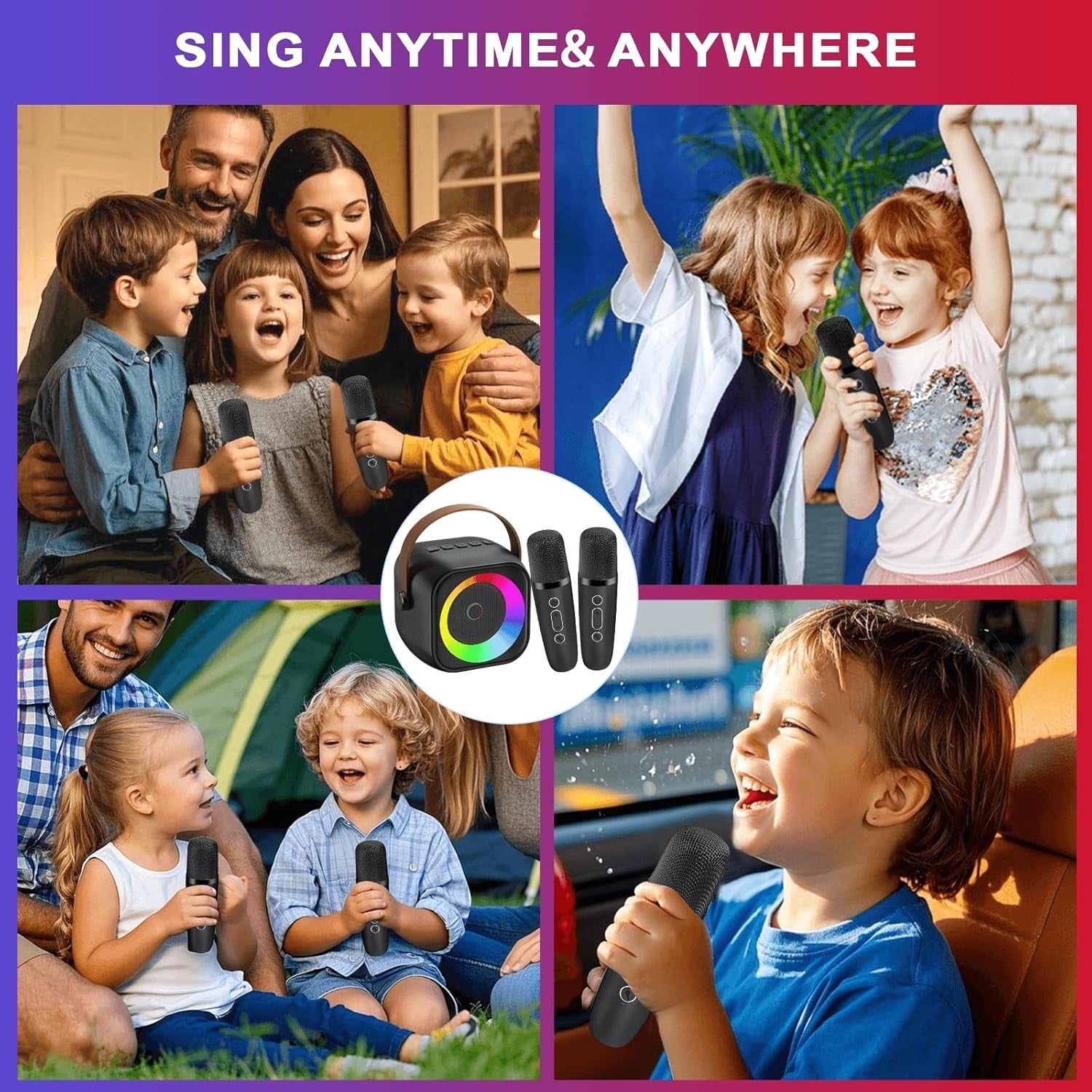Kids Bluetooth Karaoke Speaker with 2 Wireless Mics & Voice Effects