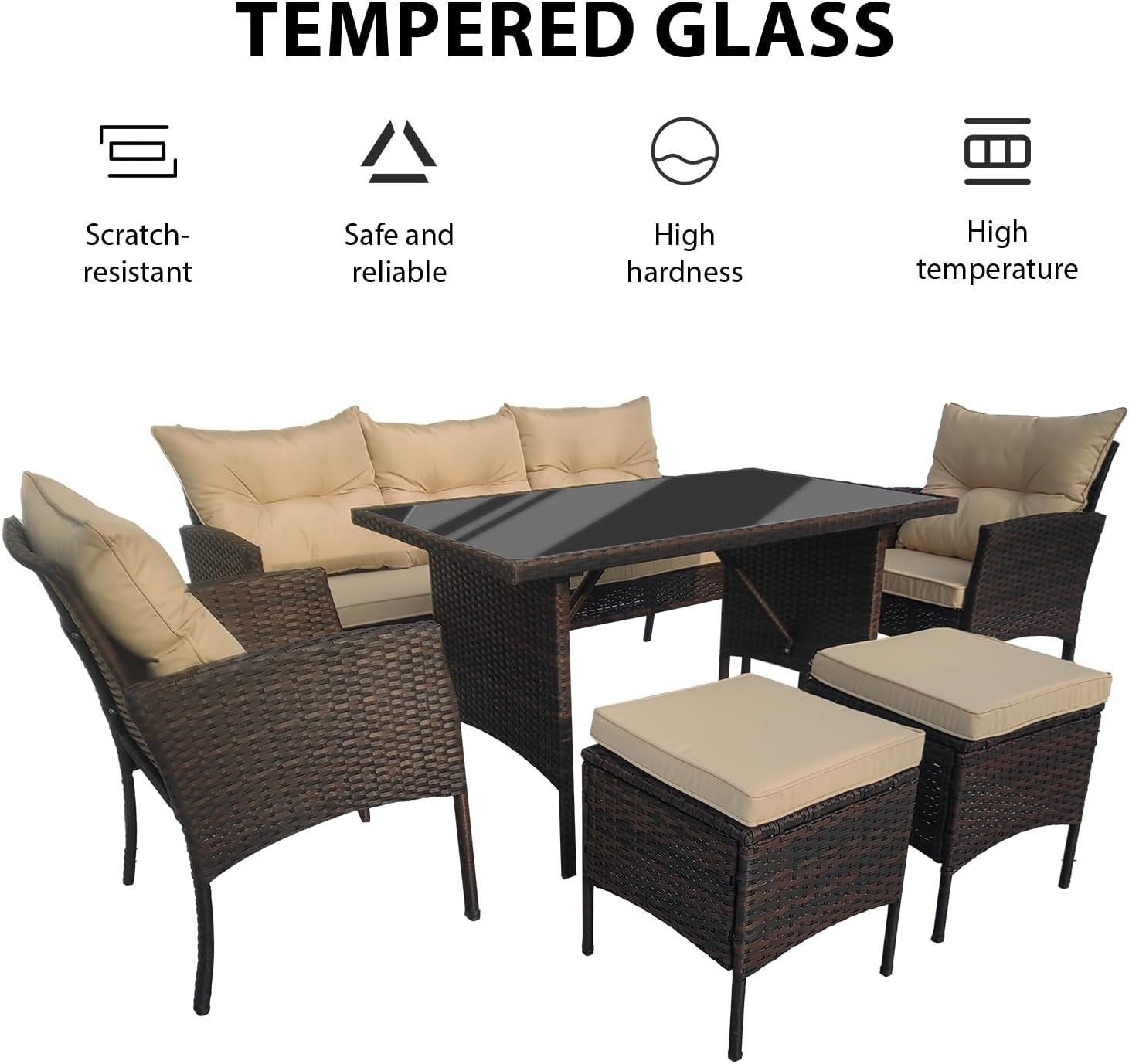 Brown Rattan Garden Furniture Set 6 Seater Cushioned Sofa Outdoor Patio