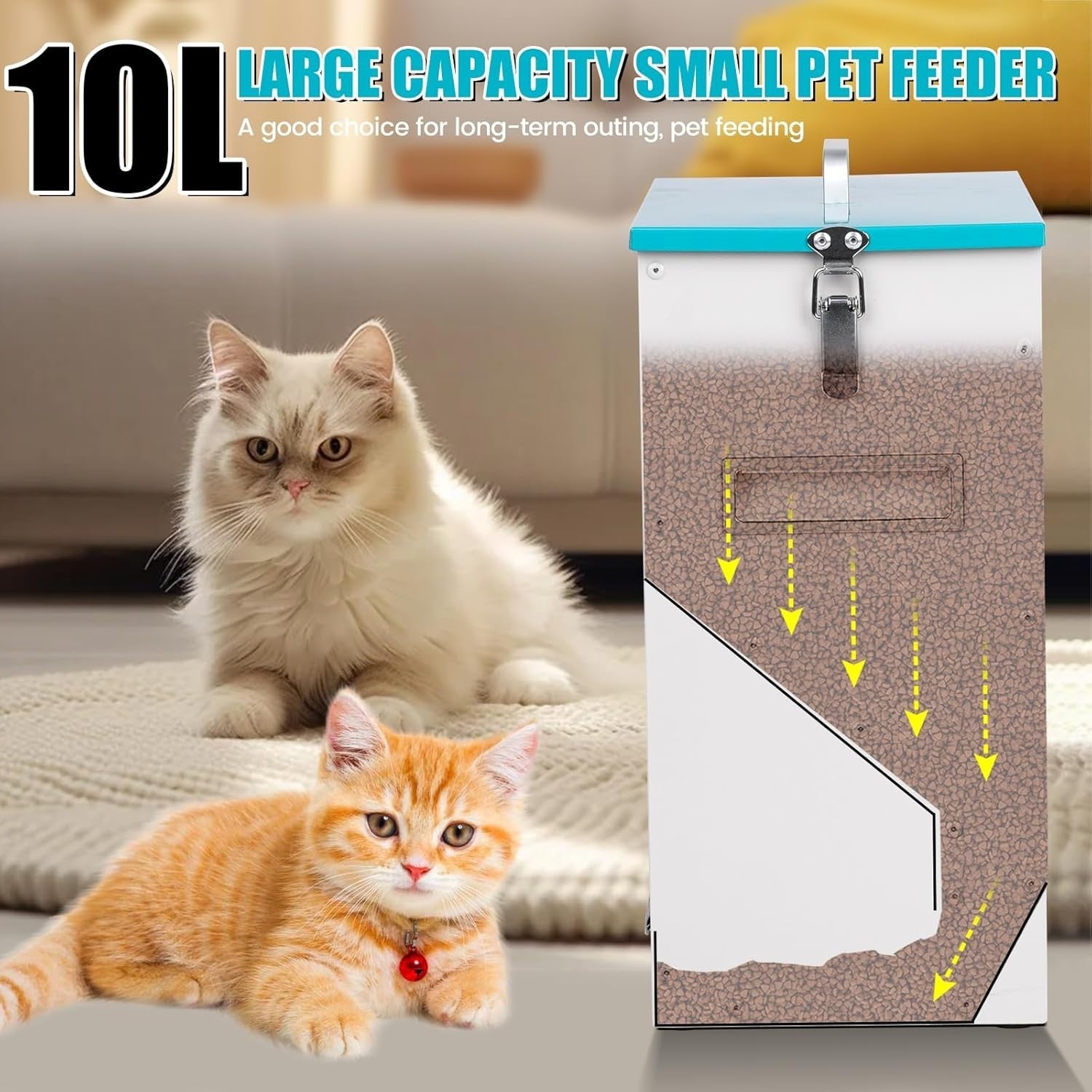 10L Automatic Pet Feeder Dual Bowl Metal Dry Food Dispenser for Cats