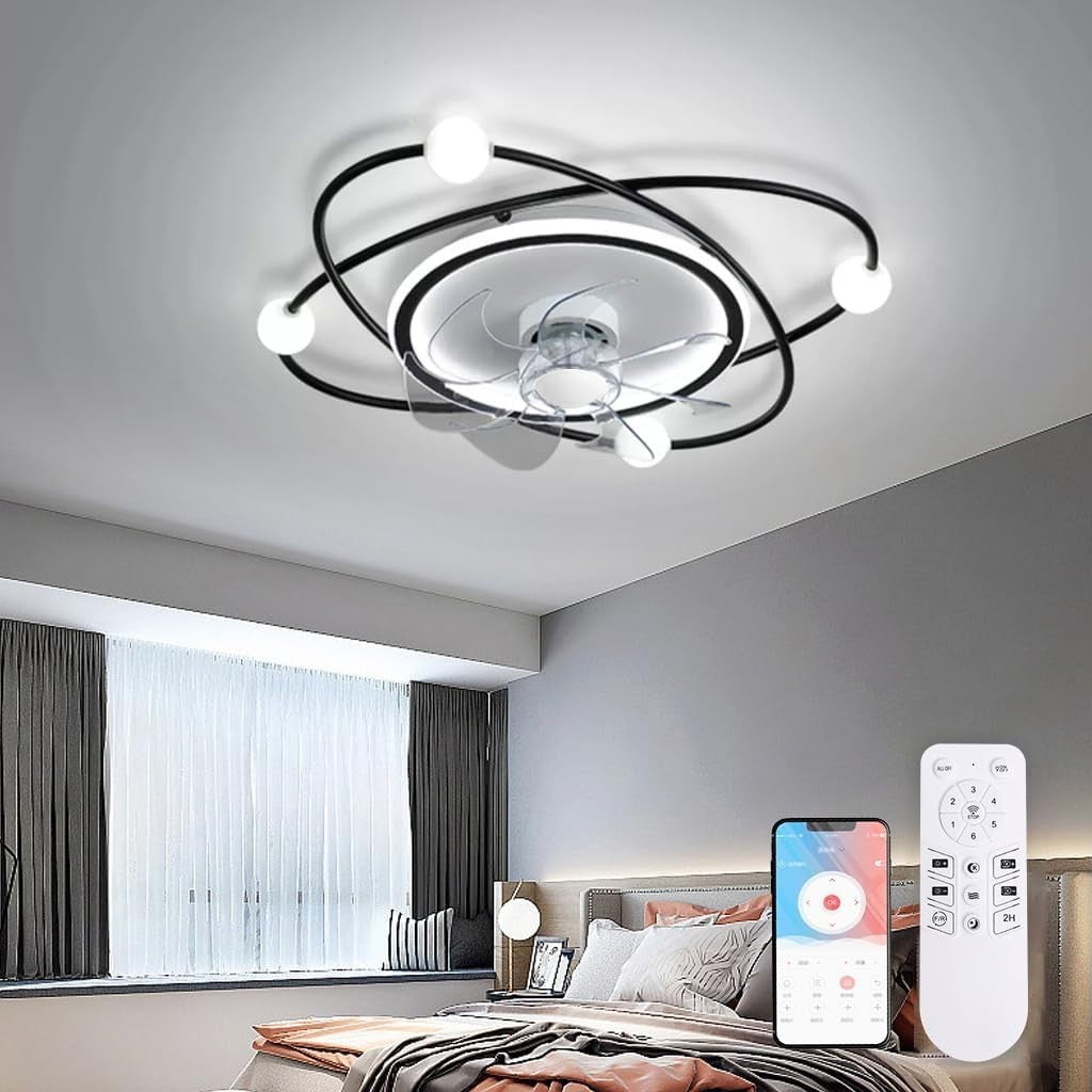 Modern 58CM Ceiling Fan with LED Light, Dimmable, Remote, 6-Speed, Timer